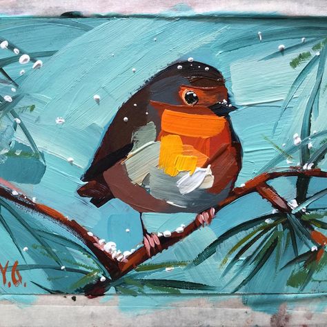 Winter robin) #acrylicpainting #bird #acrylic #absrtactart #abstractpainting #abstract #contemporaryartists  #impressionism #birdie #art… Robin Bird Painting Acrylic, How To Paint A Robin Acrylic, Robin Acrylic Painting, Robin Bird Painting, Bird Painting Acrylic, 2024 Art, Robin Bird, Owl Painting, Paint And Sip