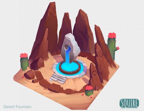 Desert Fountain, Desert Biome, Oasis In The Desert, Isometric Game, Environment Props, 3d Reference, Unity Games, Poly Art, 3d Environment