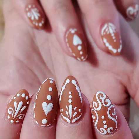 Barro Nails Mexican, Mexican Inspired Nails Mexico, Gingerbread Nails, Mexico Nails, Mexican Nails, Pretty Acrylic Nails, Nail Art Inspiration, Chic Nails, Cute Acrylic Nails