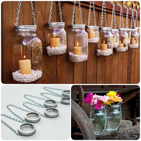 Mason jars are, actually, incredibly versatile as a crafting base. Outdoor lighting can be prohibitively expensive, but this Hanging Mason Jar Lantern idea from Etsy is great and doesn’t cost you a fortune. They give your space a sweet, homey, quirky atmosphere for backyard at any occasion, and they should be Romantic Glow to Your … Diy Hanging Mason Jar, ขวดโหล Mason Jar, Glow Stick Jars, Mason Jar Lantern, Diy Outdoor Lighting, Mason Jar Lanterns, Mason Jar Projects, Hanging Mason Jars, Lantern Ideas