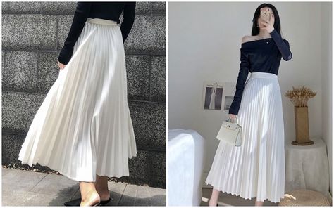 15 Tips on How to Stylishly Pair Long Pleated Skirts for a Chic Look The pleated midi skirt is a must-have in the wardrobe of stylish girls. Learn how to style and mix it for a beautiful look. Explore the most beautiful... #fashionbandung Check more at https://fashionbandung.com/15-tips-on-how-to-stylishly-pair-long-pleated-skirts-for-a-chic-look/ White Pleated Skirt Long, Long Cream Pleated Skirt Outfit, Cream Pleated Skirt Outfit, Pleated Skirt Outfit Fall, Long Pleated Skirt Outfit, Cream Pleated Skirt, Long Pleated Skirts, Pleated Skirt Long, Pleated Skirt Outfit