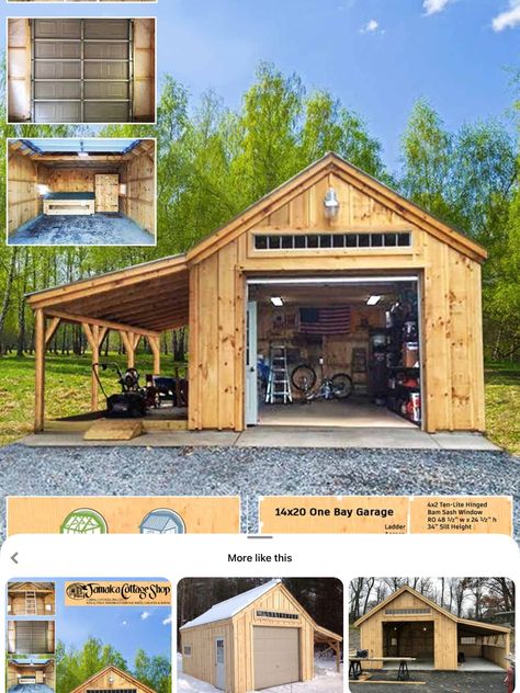 Large Sheds Workshop, Van Garage Ideas, Tractor Garage Ideas, Storage Building With Lean To, Free Standing Garage Ideas, Garden Shed Workshop, Shed With Lean To, Tiny Garage, Build A Garage