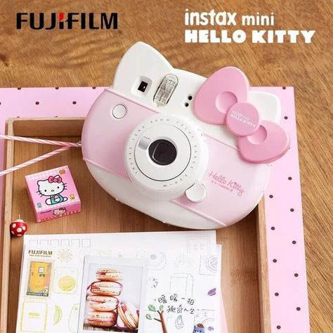 𓆩♡𓆪Automatically adjusts brightness settings 𓆩♡𓆪Equipped with a mirror for taking an ideal selfie 𓆩♡𓆪High key mode allows you to take pictures with a softer impression 𓆩♡𓆪Close up lens for shots up to 35 mm Hello Kitty Instax, Polaroid Camera Instax, 40 Anniversary, Mini Hello Kitty, Minolta Camera, Polaroid One Step, Fuji Camera, Instax Film, Instax Camera