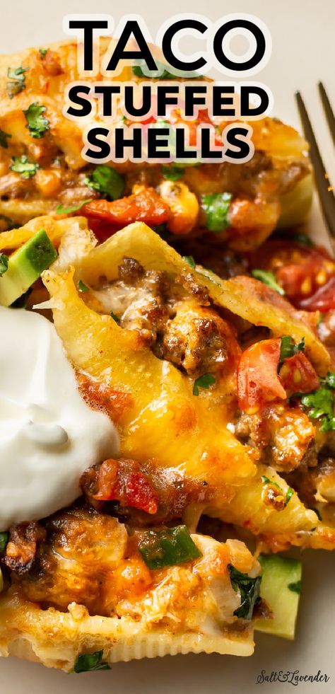 Stuffed Shells Taco, Stuffed Shells Recipe Beef, Taco Stuffed Shells Recipe, Jumbo Shell Recipes, Stuffed Shells Beef, Recipe Ricotta, Taco Tuesday Recipes, Shells Stuffed, Chicken Stuffed Shells