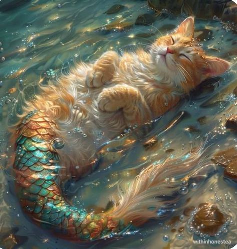 Sea Drawings, Mermaid Cat, Consciousness Art, Cute Animals Puppies, Beautiful Dragon, Cute Fantasy Creatures, Mermaids And Mermen, Mystical Creatures, Mermaid Art