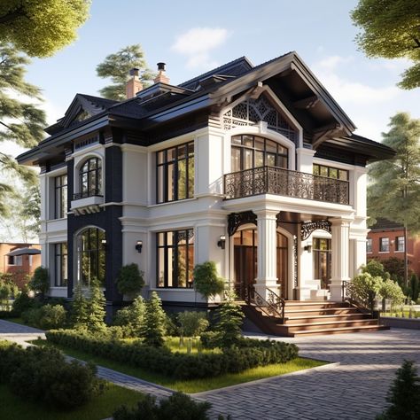 Modern wooden houses in neoclassical style Mansion Facade, Modern Neoclassical Architecture, Neoclassical Exterior, French Country Exterior, Neoclassical House, Modern Wooden House, Small Modern House Plans, Elegant Living Room Design, Neoclassical Architecture