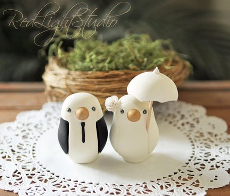 Custom Wedding Cake Topper - Small Hand Painted Love Birds Penguin Wedding, Wedding Ideas Country, Bird Cake Topper Wedding, Wedding Umbrellas, Wedding Cake Birds, Bird Cake Toppers, Two Become One, Unique Cake Toppers, Love Birds Wedding