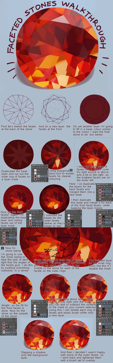 How to color gems in Photoshop - by Vivi (VVNNG) الفن الرقمي, Coloring Tutorial, Digital Painting Tutorials, Art Instructions, Illustrator Tutorials, Drawing Tutorials, Art Tutorial, Digital Art Tutorial, Art Studies