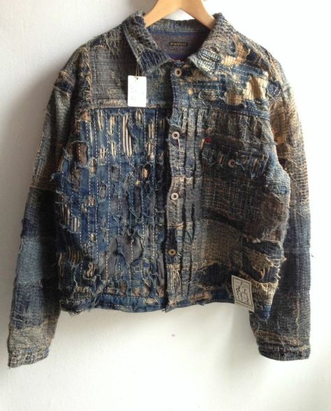 Jean Mending, Indigo Denim Jacket, Mens Denim Jacket, Japanese Boro, Workwear Vintage, Denim Art, Denim Workwear, Hippie Style Clothing, Denim Ideas