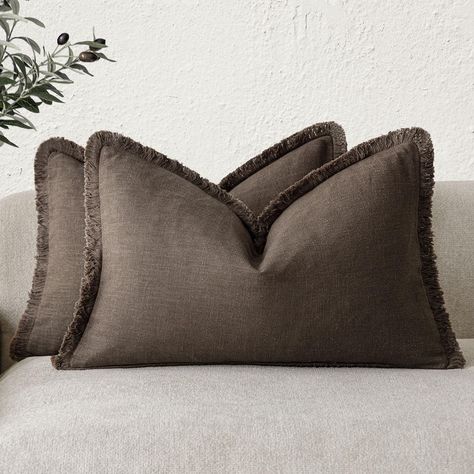 Rust Color Throw Pillows, Grey And Brown Home Decor, Rust Colored Throw Pillows, Brown Couch Pillows, Living Room Design Board, Small Throw Pillows, Sofa Bed Living Room, Bed Living Room, Neutral Throw Pillows