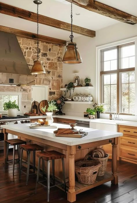 Tables As Kitchen Islands, Farm Table Kitchen Island, Timber Kitchen Island, Country Kitchen With Island, Cottage Kitchen With Island, Range In Island Kitchen, Modern Rustic Kitchen Island, Kitchen Island Cottage, Kitchen Ideas Victorian