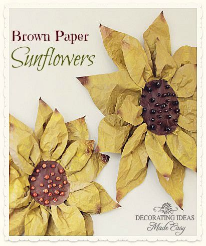 how to make paper flowers, crafts, I made my sunflowers about 20 to decorate for a party Paper Bag Crafts, Paper Sunflowers, Fleurs Diy, Diy Papier, How To Make Paper Flowers, Brown Paper Bag, Primitive Crafts, Make Paper, Adult Crafts