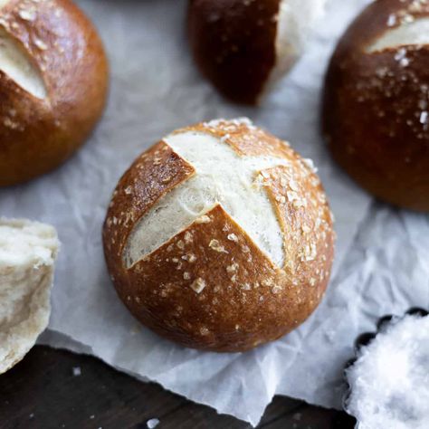 Sourdough Pretzel Buns Cilantro Lime Coleslaw, Sourdough Pretzel, Lime Coleslaw, Pretzel Buns, Homemade Pretzel, Pretzel Bread, Discard Recipe, Pretzel Bun, Baking Buns