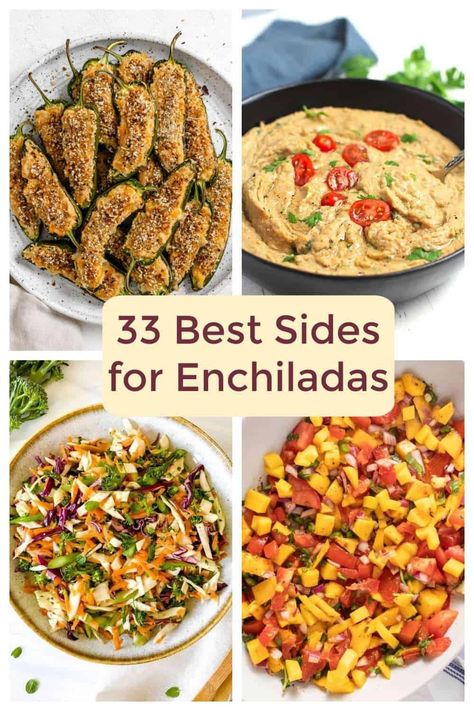 A collection of the best side dish recipes to serve with enchilada! Beans, rice, salad and more. Perfect for Cinco de Mayo or any time you are serving Mexican food. Mexican Side Vegetable, Veggie Sides For Mexican Food, Side Dish Mexican Food, Enchiladas Dinner Sides, Enchilada Casserole Side Dishes, Mexican Style Side Dishes, Mexican Food Vegetables, Vegetable Side Dishes For Mexican Food, Side Dishes For Mexican Casserole