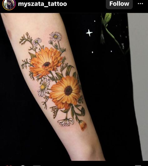 Nature Tattoo Ideas For Men, Calendula Tattoo, Gardenia Tattoo, Nature Tattoo Ideas, Ant Tattoo, Bull Skull Tattoos, Carnation Tattoo, Daffodil Tattoo, Ear Tattoo Ideas