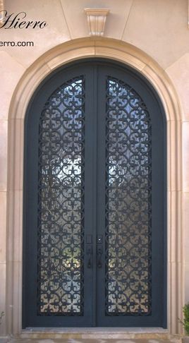 Mediterranean Front Doors, Mediterranean Doors, Spanish Doors, Glass Entrance Doors, Wood Front Entry Doors, Double Door Entryway, Porte In Ferro, Double Door Entrance, Iron Door Design