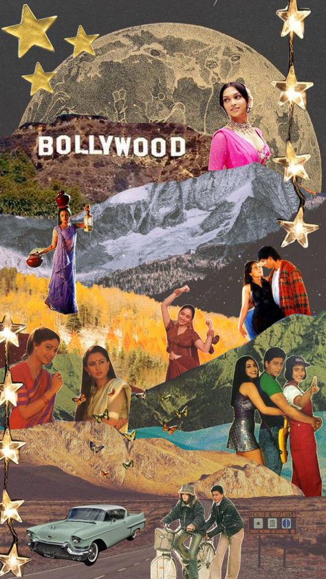 Bollywood Aethestic, Bollywood Posters Collage, Old School Bollywood Aesthetic, Bollywood Movie Collage, Bollywood Film Aesthetic, Bollywood Collage Wallpaper, Bollywood Posters Aesthetic, 90s Aesthetic Bollywood, Bollywood Party Poster