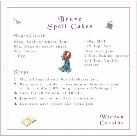 Credit to Carla Torrents (Wiccan Cuisine) Brave Spell Cake Recipe, Brave Cake Recipe, Disney Princess Food Recipes, Brave Recipes, Cartoon Food Recipes, Disney Princess Food, Witchy Recipes, Nordic Recipes, Brave Cakes