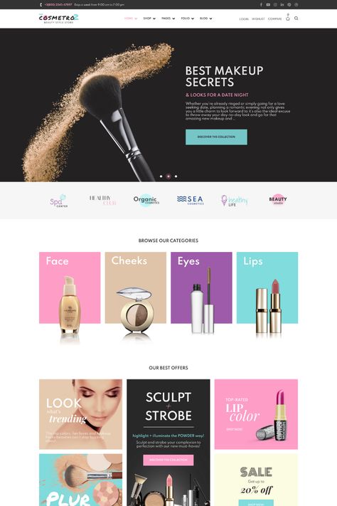 Cosmetro is a stunning WordPress theme designed for cosmetics stores. With its intuitive Elementor page builder and WooCommerce compatibility, the theme offers a range of customization options to create a unique and personalized website. The theme includes multiple homepage layouts, customizable color schemes, and specialized features such as a product filter and search option, wishlist, and product quick view. Accessories Website Design, Makeup Website Design, Cosmetic Website Design, Cosmetics Website Design, Halal Makeup Brands, Cosmetic Website, Halal Makeup, Cosmetics Design, Accessories Website