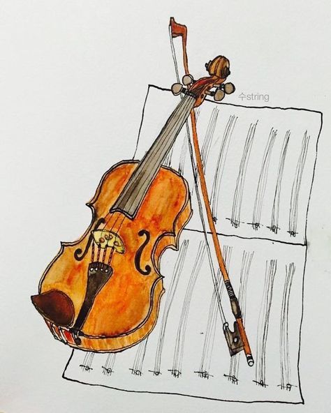 Violin Drawing Aesthetic, Violinist Drawing, Orchestra Drawing, Violin Art Painting, Violin Drawing, Violin Painting, Musical Instruments Drawing, Violin Art, Drawing Poster