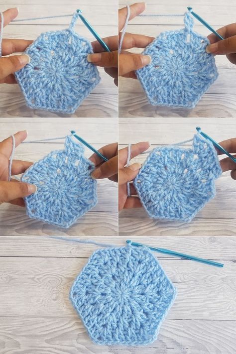 How to crochet granny hexagon, free crochet pattern and tutorial great for beginners. Learn crochet with the tutorial from Crafting Happiness. Crochet Octagon, Crochet Granny Hexagon, Amanda Crochets, Hexagon Crochet Pattern, Granny Hexagon, Granny Square Pattern Free, Crocheted Squares, Learn Crochet, Granny Square Crochet Patterns Free