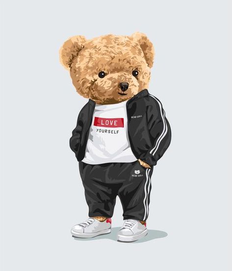 Cute bear doll in sport fashion track su... | Premium Vector #Freepik #vector #design #fashion #sports #cartoon Ted Movie, Just Do It Wallpapers, Teddy Bear Cartoon, Bear Vector, Motorcycle Illustration, Illustration Story, Message Positif, Teddy Bear Design, Teddy Bear Pictures