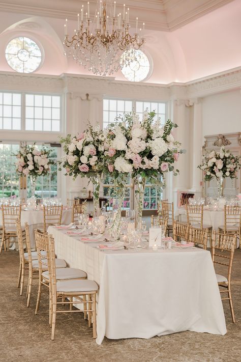 Home Flower Arrangements, Pink And White Weddings, Wedding Reception Table Decorations, Tall Wedding Centerpieces, Wedding Table Linens, Elegant Wedding Reception, Table Flower, Indian Wedding Reception, Tall Centerpieces