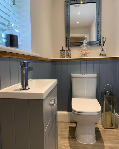 Debs on Instagram: “I adore our downstairs cloakroom with its tongue & groove panelling and darker tones...definitely sticking with this look at our next…” Tongue And Groove Bathroom, Panelling Bathroom, Downstairs Cloakroom, Tongue And Groove Panelling, Small Toilet Room, Downstairs Loo, Downstairs Toilet, Small Bathroom Makeover, Small Toilet