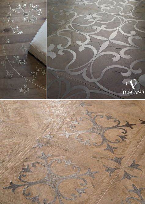 Barkeh Floor, Unique Flooring Ideas, Metallic Floor, Inlay Flooring, Types Of Wood Flooring, Flooring Designs, Gold Floor, 2017 Trends, Stencil Wood