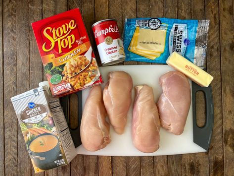 Swiss Chicken Casserole, Creamy Chicken Breast Recipes, Stove Top Chicken Breast, Chicken Breast Casserole, Chicken Soup Crockpot, Swiss Chicken, Stove Top Chicken, Stove Top Stuffing Mix, Amish Chicken