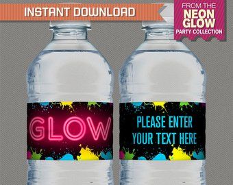 Neon party printable | Etsy Paint Party Cake, Glow Party Cake, Glow Party Favors, Glow Theme Party, Glow Water, Glow In Dark Party, 22 Birthday, Glow Birthday Party, 80s Theme Party