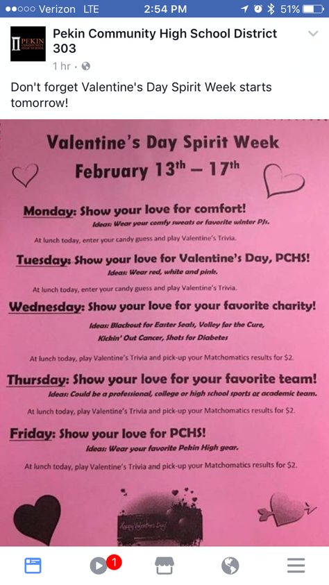 Valentines Spirit Week Nursing Home Spirit Week Ideas, Matching Monday Spirit Week, Student Council Valentines Day Ideas, Valentines Dress Up Days School, Love Week Ideas, High School Valentines Day Ideas, Valentines Day Spirit Week Ideas, Valentines Day Spirit Week, Valentine Spirit Week