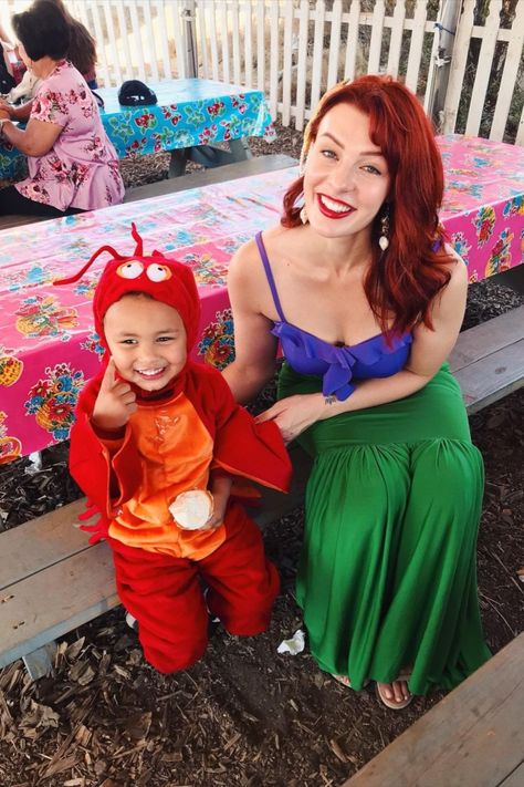 Dress up as Ariel and Sebastian for a cute mother and son costume idea! These mom and son Disney costumes are so cute! Click link to shop exact Ariel costume for women on Amazon Mom And Son Halloween, Ariel And Sebastian, Mermaid Dress Costume, Ariel Costume, Sea Princess, Starfish Hair Clip, Ariel Costumes, Princess Outfit, Mom And Son