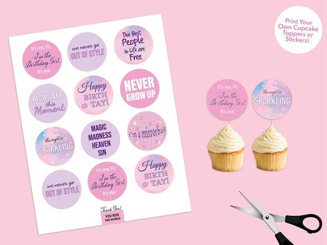 Printable Taylor Swift Birthday Party Cupcake Toppers Swiftie - Etsy Lithuania Taylor Swift Cupcake Topper Printable, Taylor Swift Cupcakes Toppers, Taylor Swift Cupcakes, Printable Taylor Swift, Birthday Decorations Diy, Taylor Swift Birthday Party, Eras Party, Taylor Swift Cake, Cupcake Toppers Template