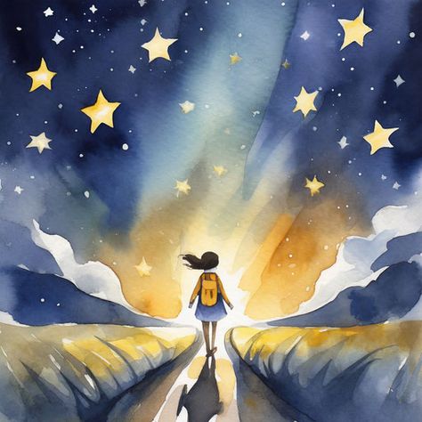 Character Walking, Bright Lights, Bright Light, Illustration Vector, Firefly, Watercolor Illustration, Walking, Stars