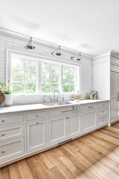 Kitchen Set With Window, Kitchen With Big Window Over Sink, Wall Of Windows Kitchen, Sink In Front Of Window, Big Kitchen Window Over Sink, Kitchen With Large Windows, Large Kitchen Window, Kitchen Cabinet Door Styles, Kitchen Sink Window