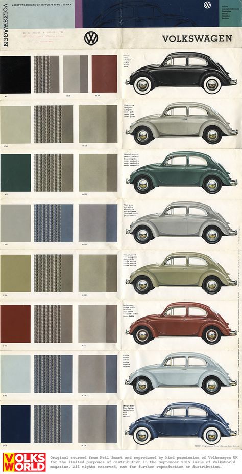 colors Vw Bug Interior, Vw T3 Doka, Colors Chart, Kdf Wagen, Vw Ideas, Vw Sedan, Vw Art, Classic Volkswagen, Combi Volkswagen