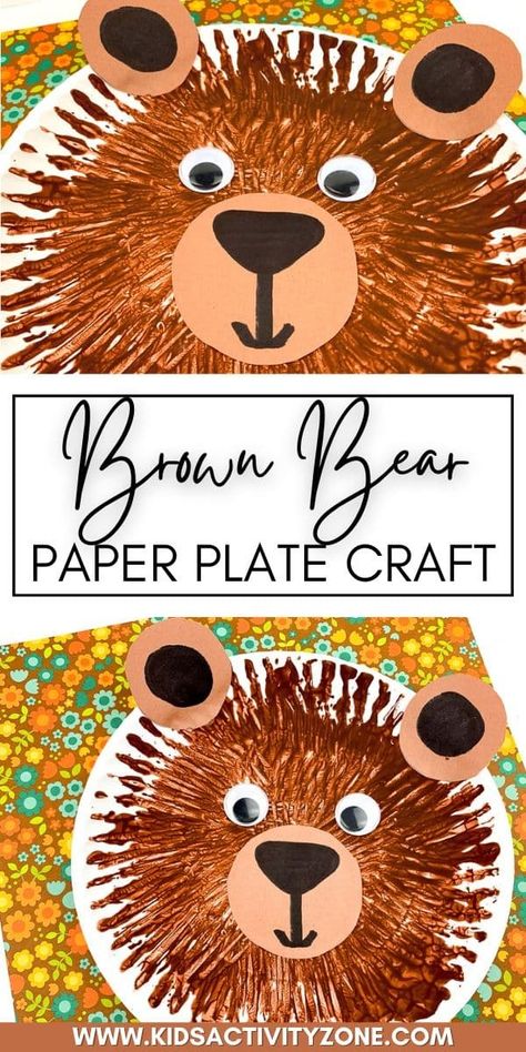 Cute and easy Brown Bear Paper Plate Craft is the perfect activity for young kids. This easy craft pairs great with that favorite children's book Brown Bear, Brown Bear, What Do You See?. Brown Bear Brown Bear Crafts, Brown Bear Craft, Paper Plate Activities, Bear Paper Plate Craft, Bear Activities Preschool, Bear Crafts Preschool, Brown Bear Brown Bear Activities, Forest Animal Crafts, Brown Bear Art