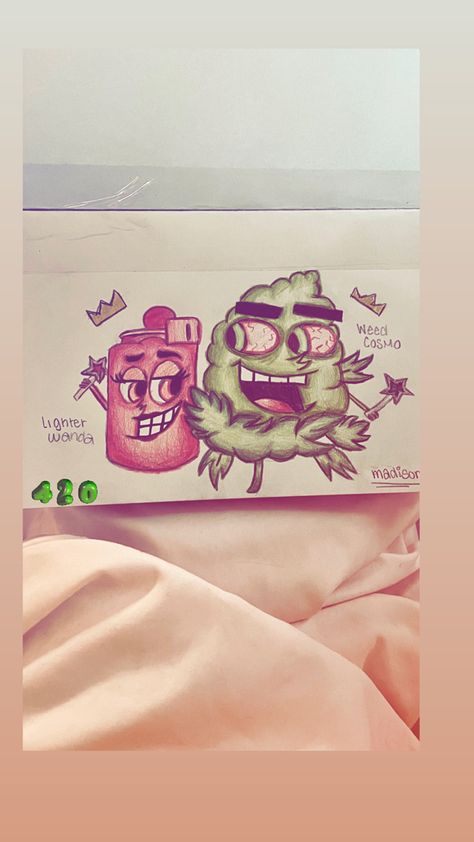 Smoker Drawings Aesthetic, Cosmo And Wanda Painting Canvas, Cosmo And Wanda Drawing, Random Designs Pattern To Draw, Cartoon High Paintings, Cosmo And Wanda Painting, Weeds Drawing Sketches Cartoon, Art Contest Ideas, Zaza Drawings