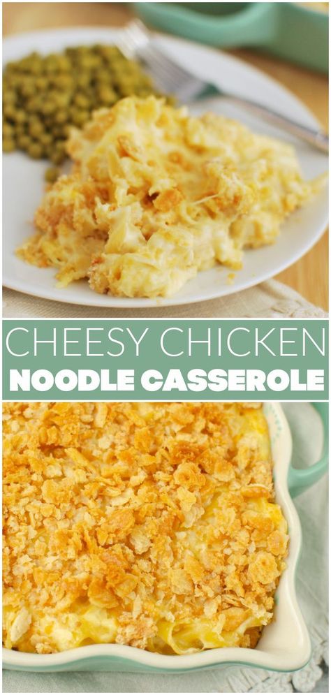 Cheesy Chicken Noodle Casserole – creamy pasta with chicken and a crunchy topping! This is an easy weeknight meal the whole family will love! Ultimate Chicken Casserole, Cheesy Chicken Noodle Casserole, Chicken Noodle Casserole Recipe, Cheesy Chicken Casserole, Chicken Pasta Casserole, Cheesy Chicken Pasta, Noodle Casserole Recipes, Pasta With Chicken, Chicken Noodle Casserole