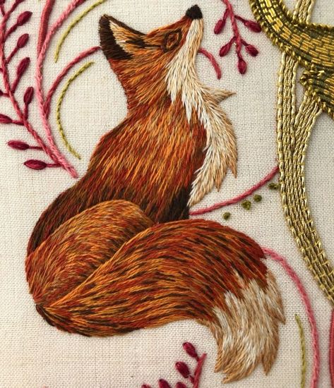 Portrait Embroidery, Textile Art Embroidery, Fox Embroidery, Embroidery Sampler, Needlework Crafts, Hand Embroidery Videos, Wool Embroidery, Thread Painting, Embroidery Patterns Free