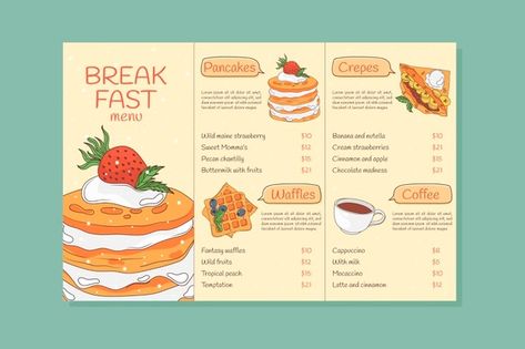 Cute Food Menu Art, Menu Poster Design Ideas, Breakfast Menu Design Ideas, Food Menu Design Ideas Layout, Food Menu Design Layout, Food Menu Layout, Cute Menu Design, Menu Layout Design, Food Menu Design Ideas