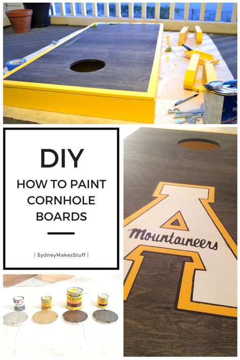 DIY_How to paint cornhole boards How To Redo Cornhole Boards, How To Paint Corn Hole Boards, Paint Cornhole Boards, Quilt Ladder Diy, Cornhole Paint Ideas, Painted Corn Hole Boards, Stained Cornhole Boards, Make Cornhole Boards, Diy Cornhole