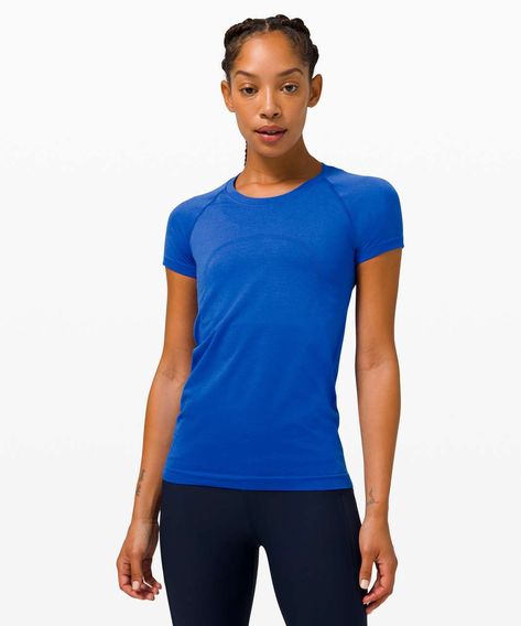 Original Price: $68. Materials: Mesh, Silverescent. Color: Cerulean Blue/Cerulean Blue. Go ahead, get sweaty. The Swiftly Tech collection, powered by seamless construction, is the ultimate gear for running and training.Seamless construction minimizes chafingFeaturesDesigned for: RunSilverescent® technology: Powered by X-STATIC®, it inhibits the growth of odour-causing bacteria on the garmentLycra®: Added Lycra® fibre for shape retentionVentilation: Mesh construction for breathabilityFit : Body Lululemon Swiftly Tech Short Sleeve, Lululemon Shirts, Lululemon Shirt, Yoga Short, Lululemon Outfits, Lululemon Swiftly Tech, Swiftly Tech, Short Sleeve Shirt Women, Cerulean Blue