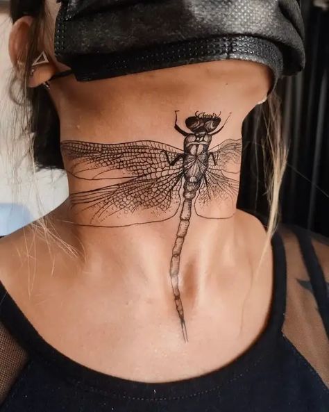 Dragonfly Tattoos, Throat Tattoo, Tattoo Meanings, Dragonfly Tattoo, Body Modifications, Neck Tattoo, A Tattoo, Tattoos With Meaning, Beautiful Tattoos