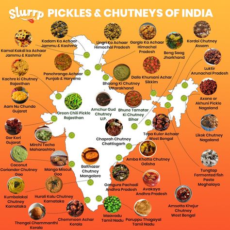 Most Indian meals feel incomplete without these tangy, spicy condiments that adds flavour and fun to every meal! In fact, food historian Pushpesh Pant said that chutney was “most likely invented by our hunting-gathering ancestors maybe even before cooking transformed our eating habits.” Both pickles and chutneys have evolved and refined over the years. Here's our humble attempt to map chutneys and pickles of #India which use regional ingredients and flavours! History Of Cooking, Indian Diversity, Indian Food Culture, Balanced Diet Chart, Disney Themed Food, Indian Meals, Traditional Indian Food, General Studies, Cooking Recipes In Urdu