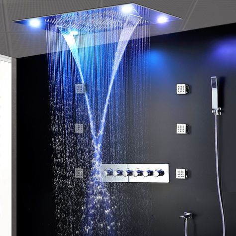 Cheap Shower Heads, Buy Quality Home Improvement Directly from China Suppliers:2020 Luxury Modern Ceiling Electric LED Shower Head Set Rainfall Waterfall Shower Kit Faucets with 6 pcs Massage Body Spray Enjoy ✓Free Shipping Worldwide! ✓Limited Time Sale ✓Easy Return. Rain Shower Bathroom, Shower Remodel Diy, Small Shower Remodel, Led Shower Head, Bathroom Shower Design, Bathtub Remodel, Waterfall Shower, Bathroom Decor Luxury, Shower Faucet Sets