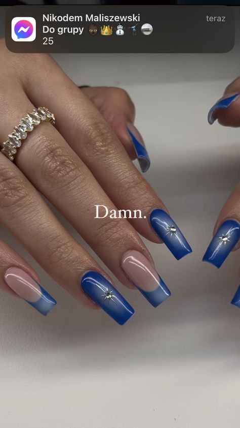 Nail Art Designs Dark Blue, Blue Edgy Nails, Nail Ideas For Navy Blue Dress, Royal Blue Aura Nails, Blue Square Nail Designs, Navy Blue Aura Nails, Nail Inspo Royal Blue, Red And Blue Nails Design, Nail Inspo Navy Blue