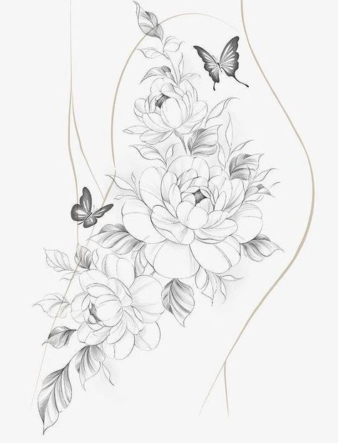 Thigh Tattoos Floral, Tattoos Hip, Floral Hip Tattoo, Thigh Piece Tattoos, Flower Hip Tattoos, Lotusblume Tattoo, Tattoos Floral, Hip Tattoo Designs, Tattoos Beautiful