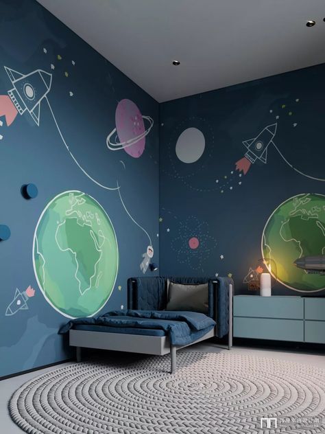 Forest Room Kids, Space Baby Room, Accessories Living Room, Kids Room Ideas, Zimmer Diy, Space Themed Bedroom, Kids Room Murals, Space Themed Nursery, Accessories Aesthetic